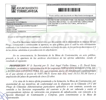 Presentada una única oferta para la rehabilitación de La Lechera por 10,5 millones