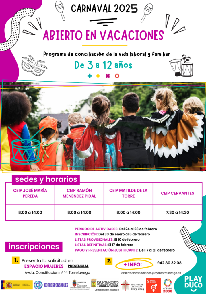 ‘Abierto en Vacaciones. Carnaval 2025’ oferta 80 plazas en cuatro colegios de Torrelavega